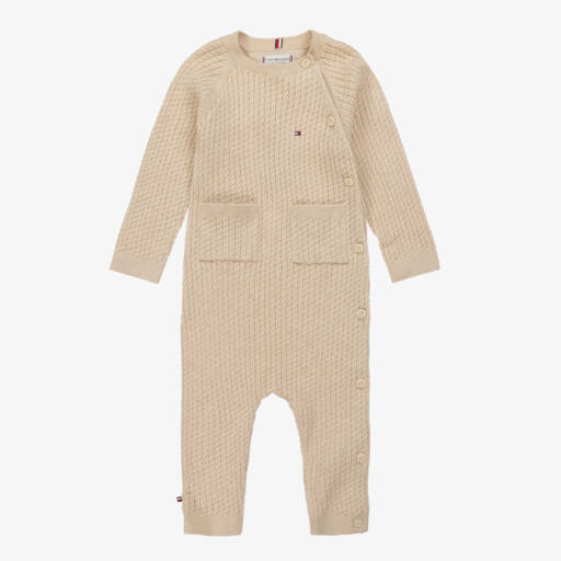 Tommy Hilfiger-Beige Cable Knit Babygrow | Childrensalon