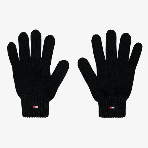 Tommy Hilfiger-Black Cotton Knit Flag Gloves | Childrensalon