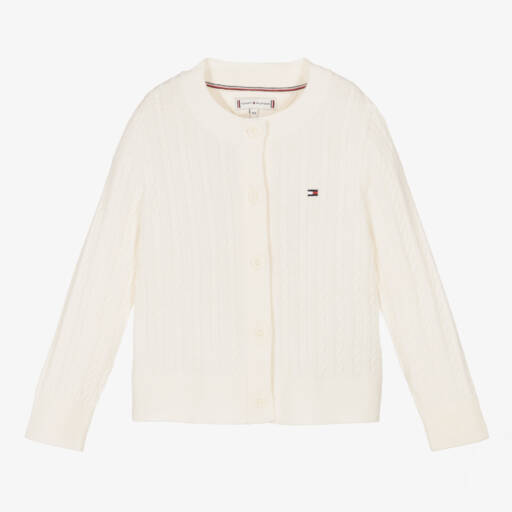 Tommy Hilfiger-Girls Ivory Cable Knit Crew Neck Cardigan | Childrensalon