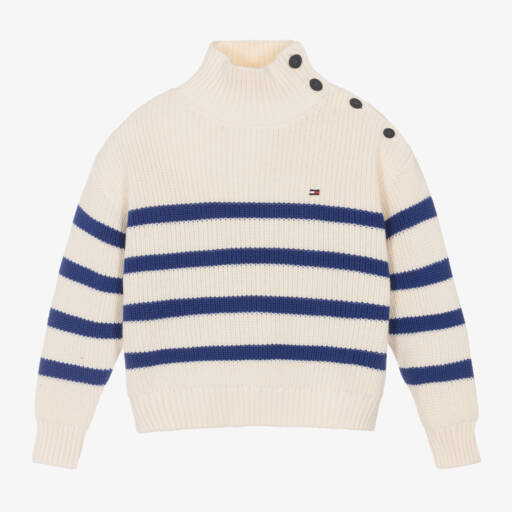 Tommy Hilfiger-Girls Ivory Striped Cotton Sweater | Childrensalon