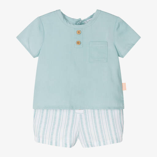 Tutto Piccolo-Boys Green Striped Cotton Shorts Set | Childrensalon