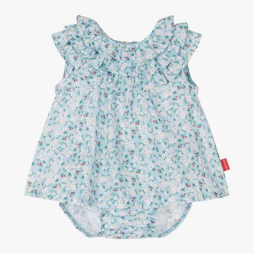 Tutto Piccolo-Girls Blue Cotton Floral Dress | Childrensalon