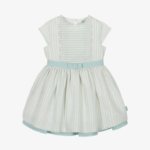 Tutto Piccolo-Girls Glittery Green Striped Cotton Dress | Childrensalon