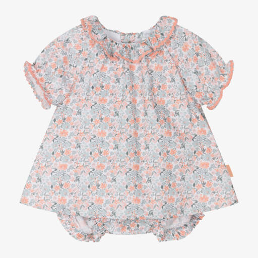 Tutto Piccolo-Girls Pink & Green Floral Cotton Dress & Bloomers | Childrensalon