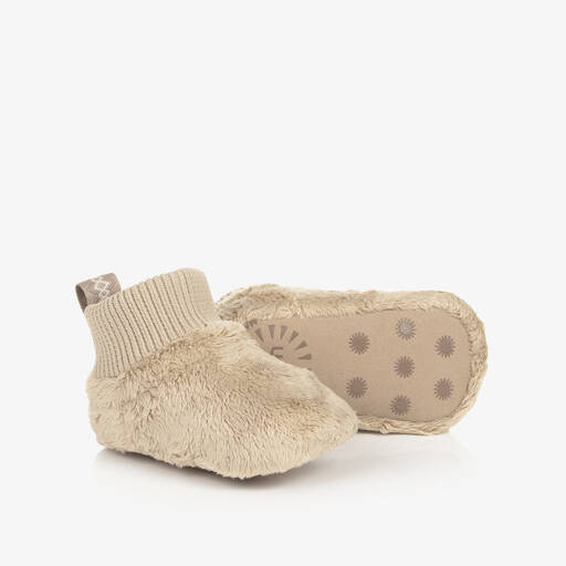 UGG-Baby Beige Faux Fur Pre-Walker Booties | Childrensalon
