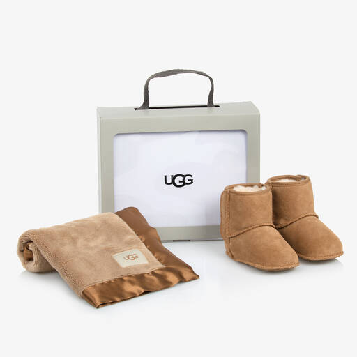 UGG-Brown Baby Boots & Doudou Gift Set | Childrensalon
