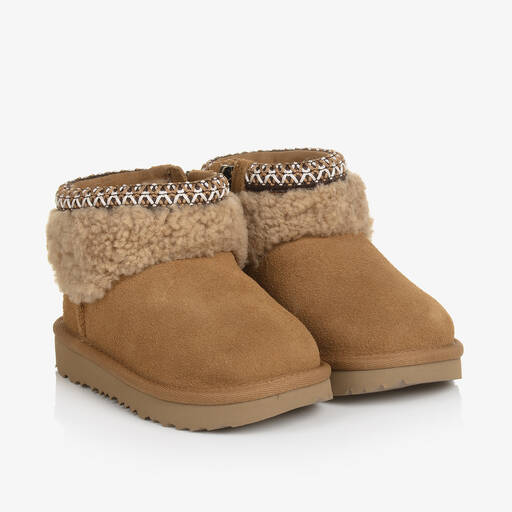 UGG-Brown Suede Classic Ultra Mini Maxi Curly Boots | Childrensalon