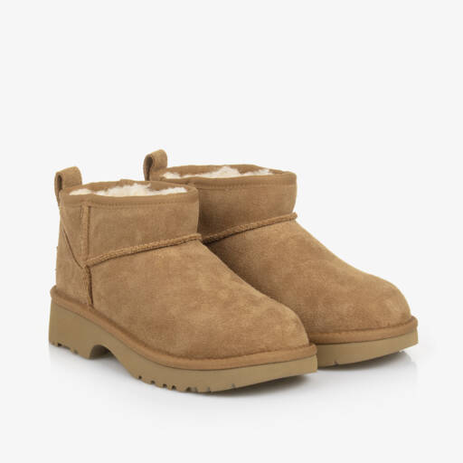 UGG-Brown Suede Classic Ultra Mini New Heights Boots | Childrensalon