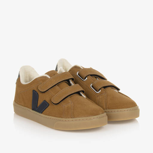 VEJA-Teen Boys Brown & Navy Blue Suede Esplar Trainers | Childrensalon