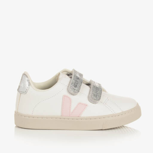 VEJA-Teen Girls White & Pink Leather Esplar Trainers | Childrensalon