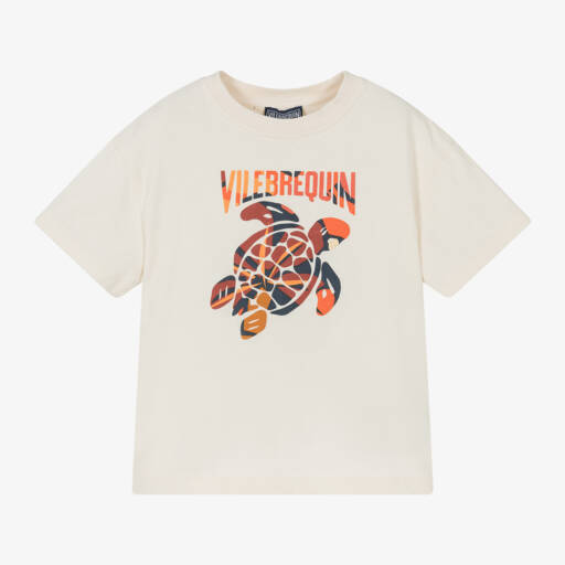 Vilebrequin-Boys Beige Cotton Turtle T-Shirt | Childrensalon