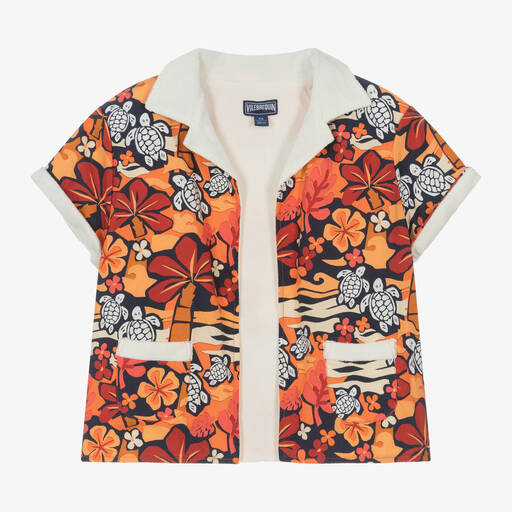 Vilebrequin-Boys Orange Cotton Turtle Print Shirt | Childrensalon