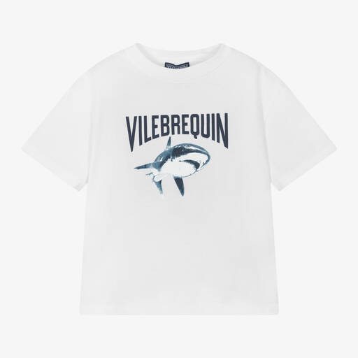 Vilebrequin-Boys White Cotton Shark T-Shirt | Childrensalon