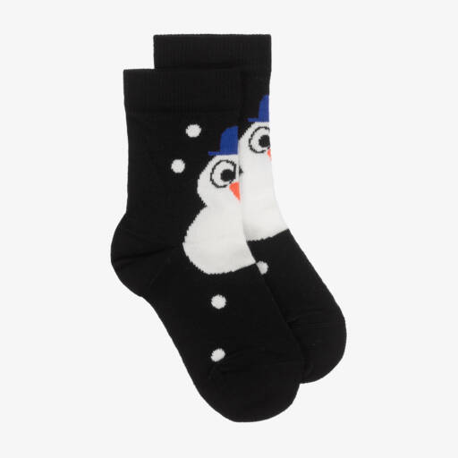 Wauw Capow-Black Cotton Snowman Socks | Childrensalon
