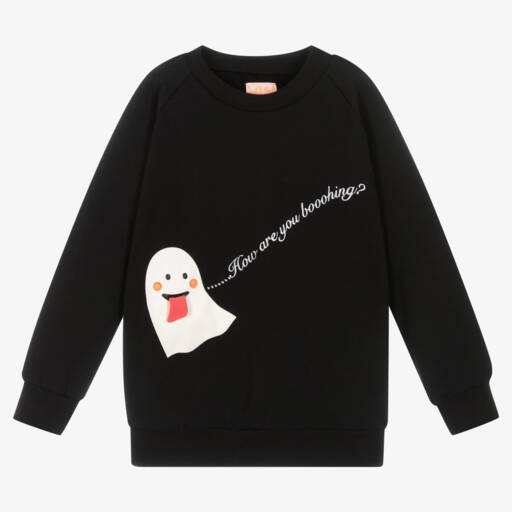 Wauw Capow-Black Organic Cotton Ghost Sweatshirt | Childrensalon