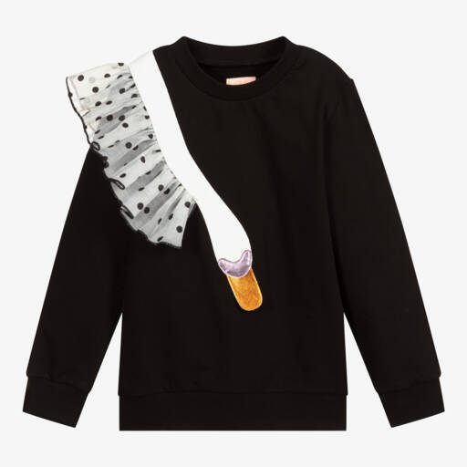 Wauw Capow-Black & White Swan Sweatshirt | Childrensalon