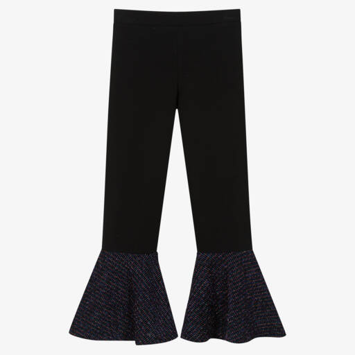 Wauw Capow-Girls Black Flared Organic Cotton Trousers | Childrensalon