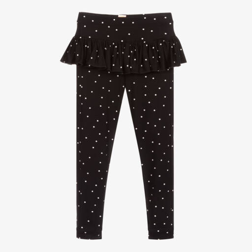Wauw Capow-Girls Black Polka Dot Leggings | Childrensalon
