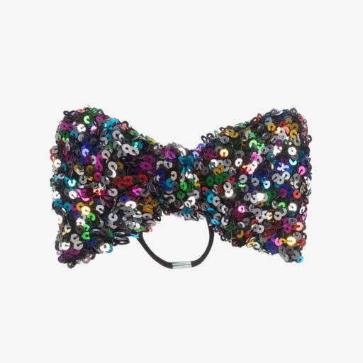 Wauw Capow-Girls Black Sequin Bow Hair Elastic (16cm) | Childrensalon