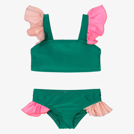 Wauw Capow-Girls Green Frill Bikini | Childrensalon