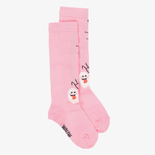 Wauw Capow-Girls Pink Ghost Knee High Socks | Childrensalon