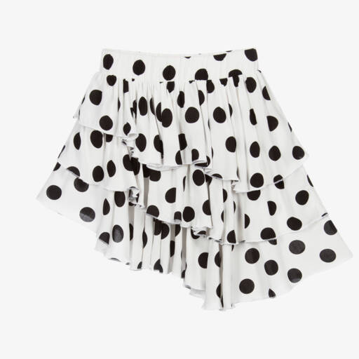 Wauw Capow-White Polka Dot Viscose Skirt | Childrensalon