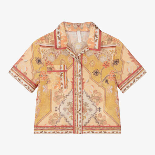 Zimmermann-Girls Orange Patterned Cotton Shirt | Childrensalon