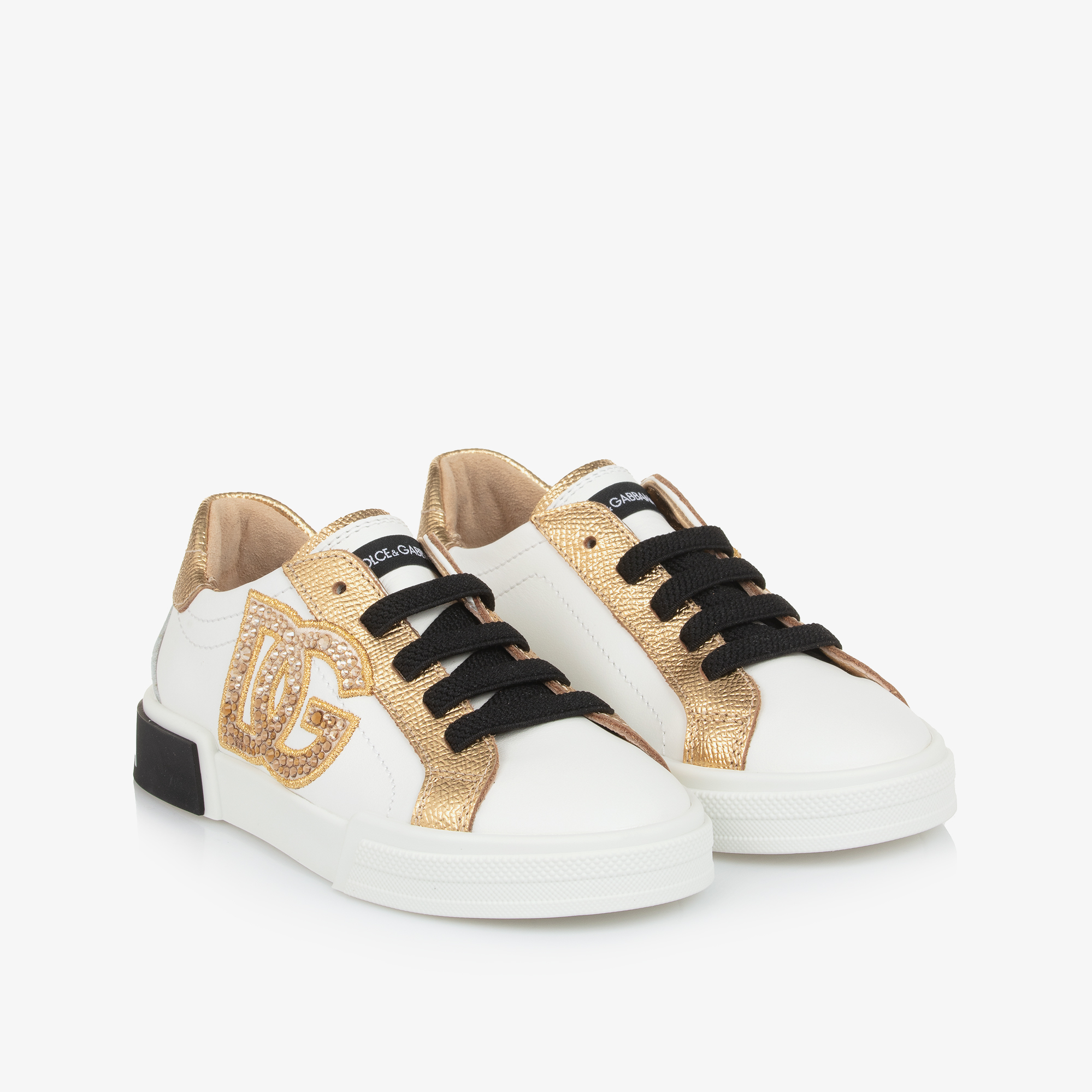 Dolce Gabbana Girls White Gold Portofino Trainers with
