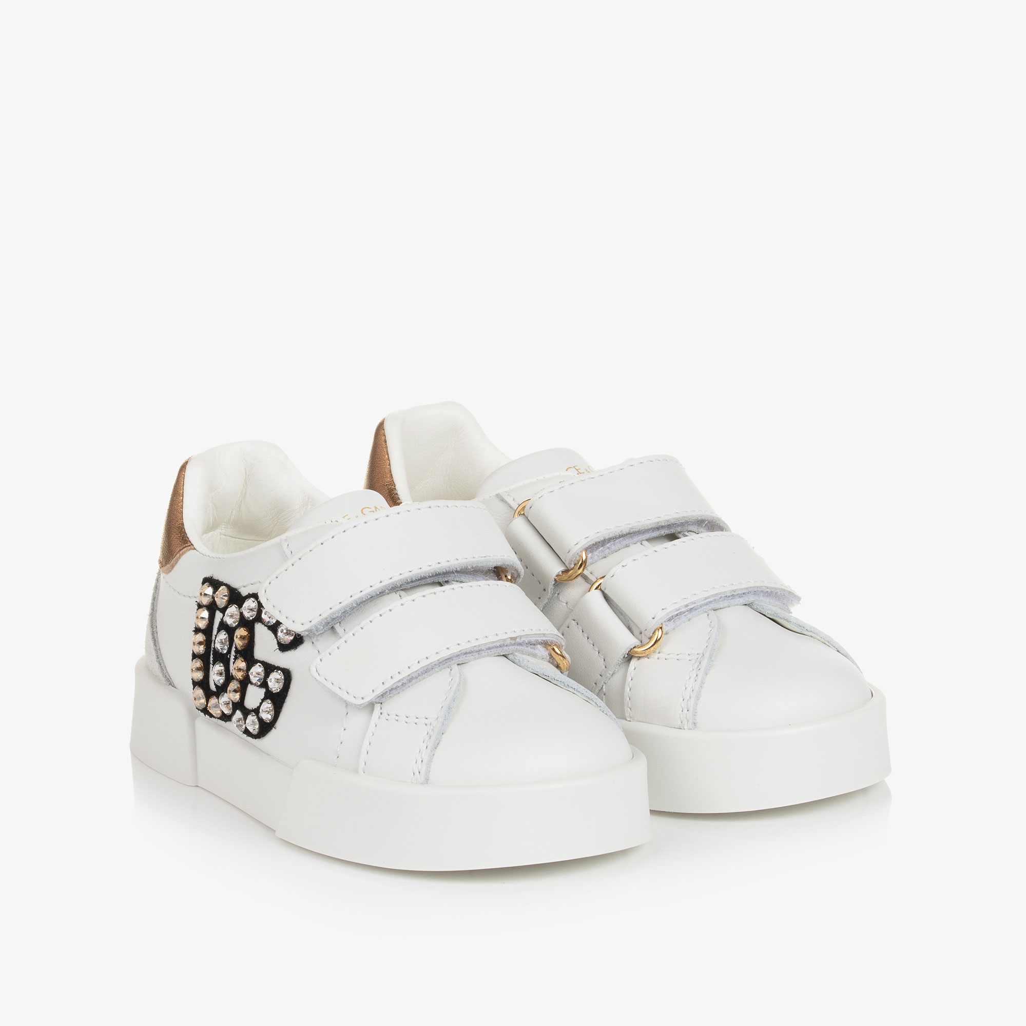 Dolce & Gabbana - Girls White Rhinestone DG Trainers | Childrensalon