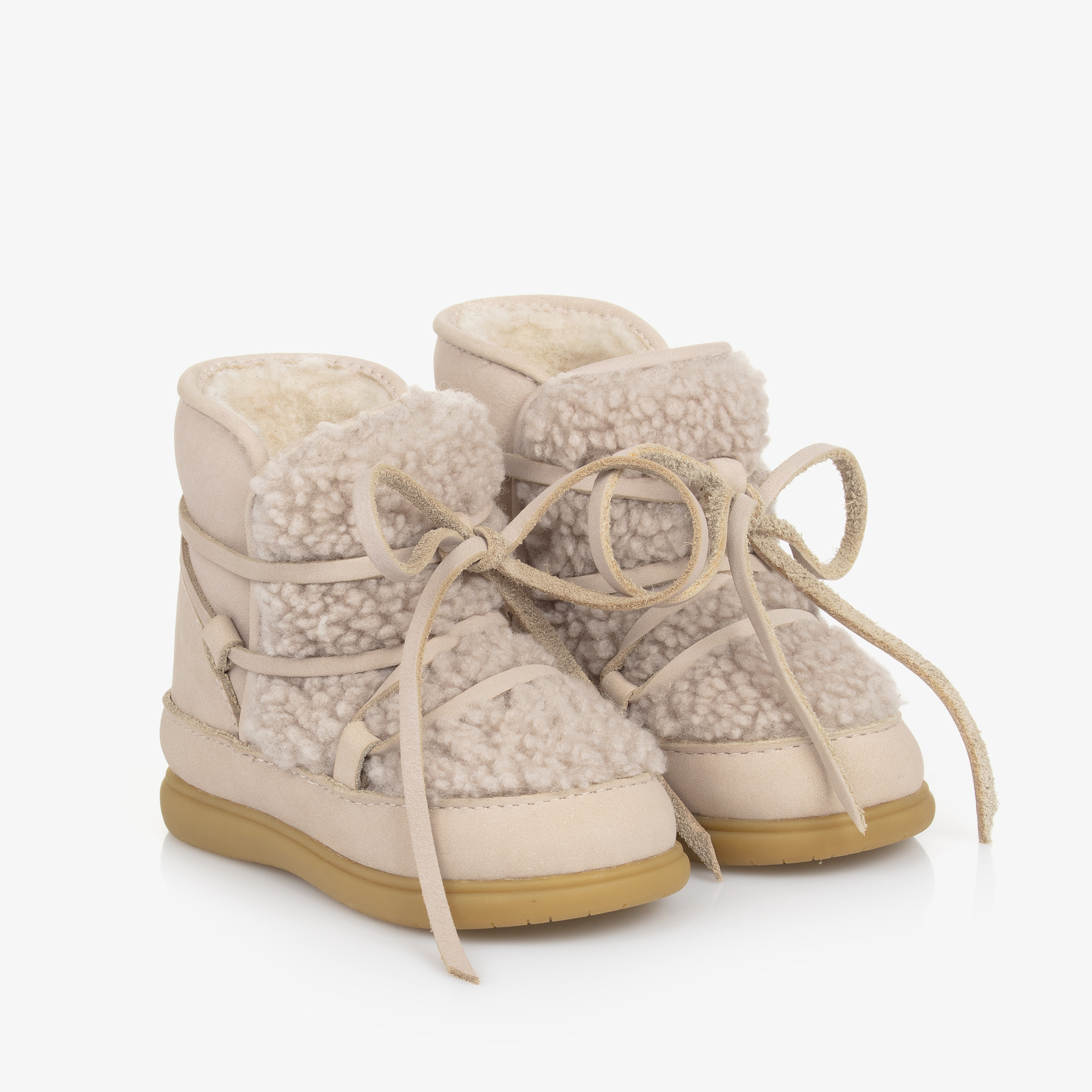 Donsje Baby Girls Beige Faux Fleece Nubuck Boots