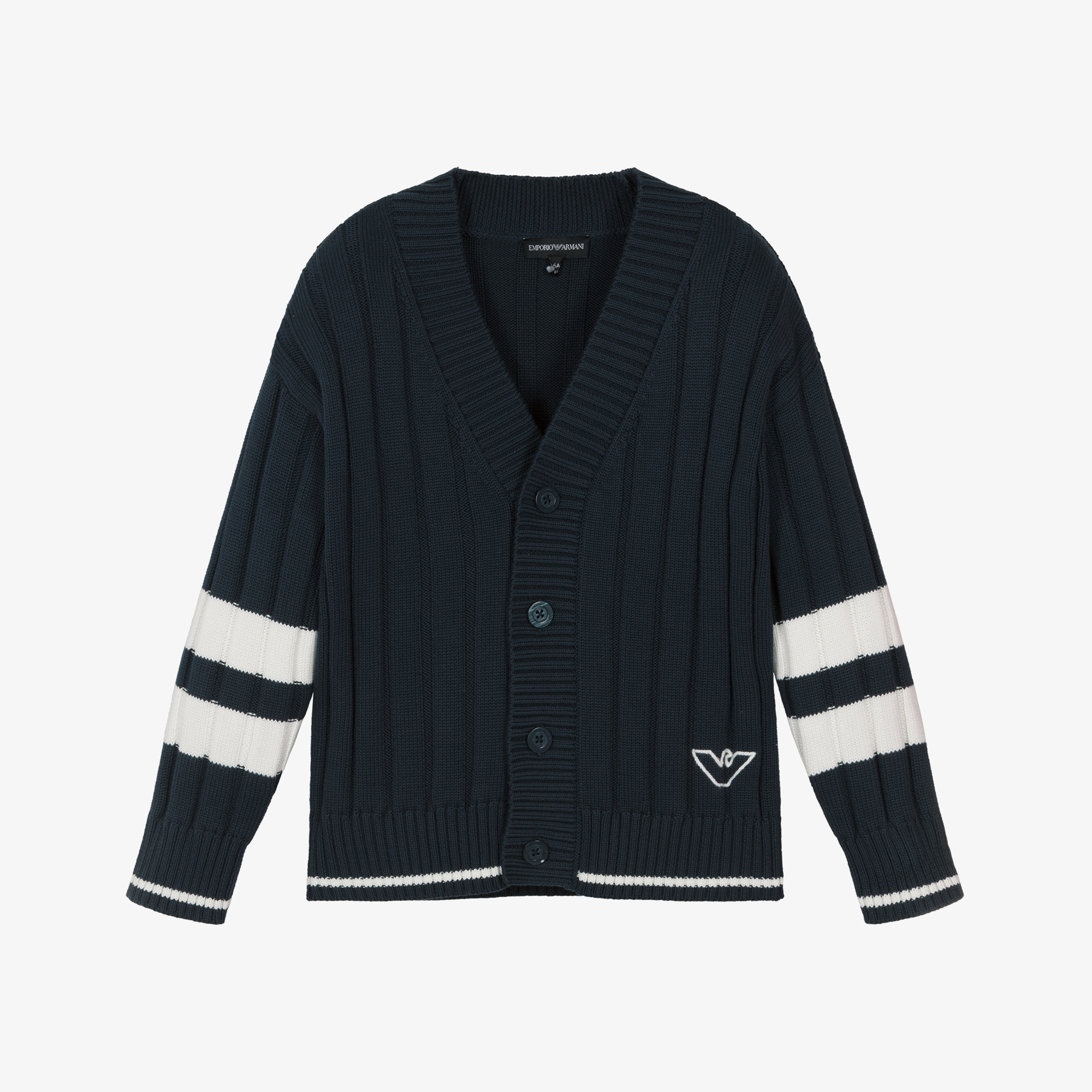 Emporio Armani - Boys Navy Blue Varsity Style Cotton Knit Cardigan 