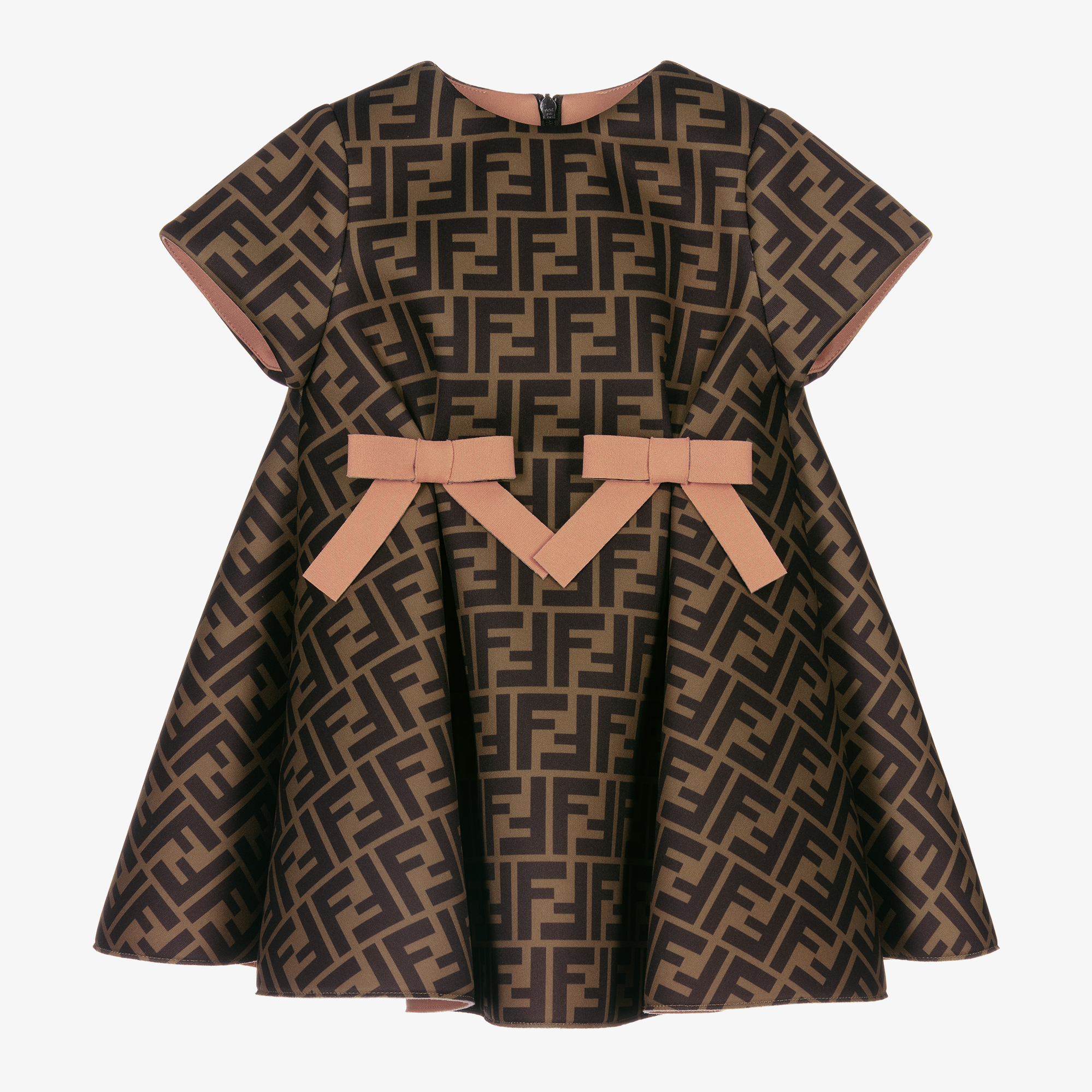 Fendi Baby Girls Brown FF Bow Dress