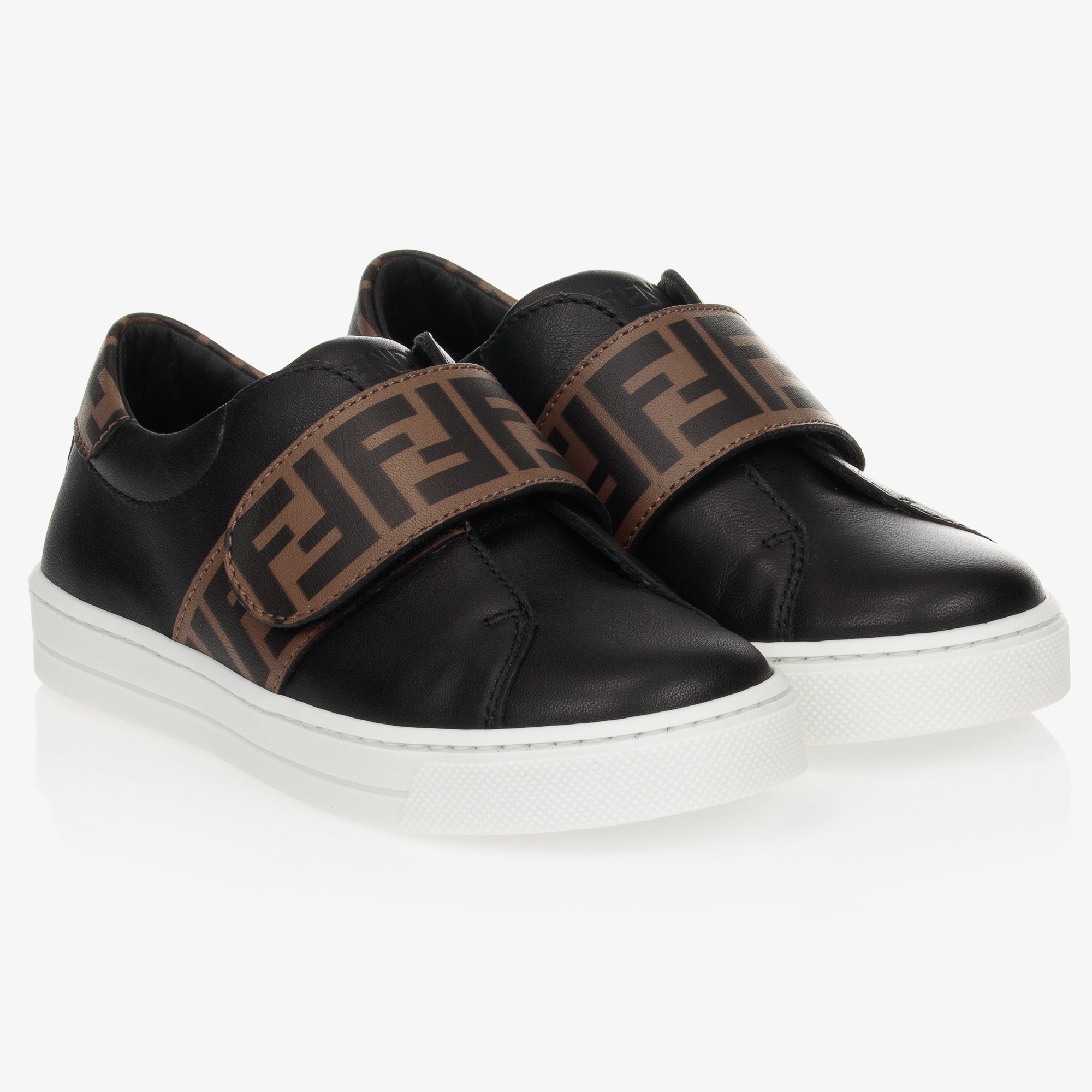 Fendi - Black Leather FF Logo Trainers | Childrensalon