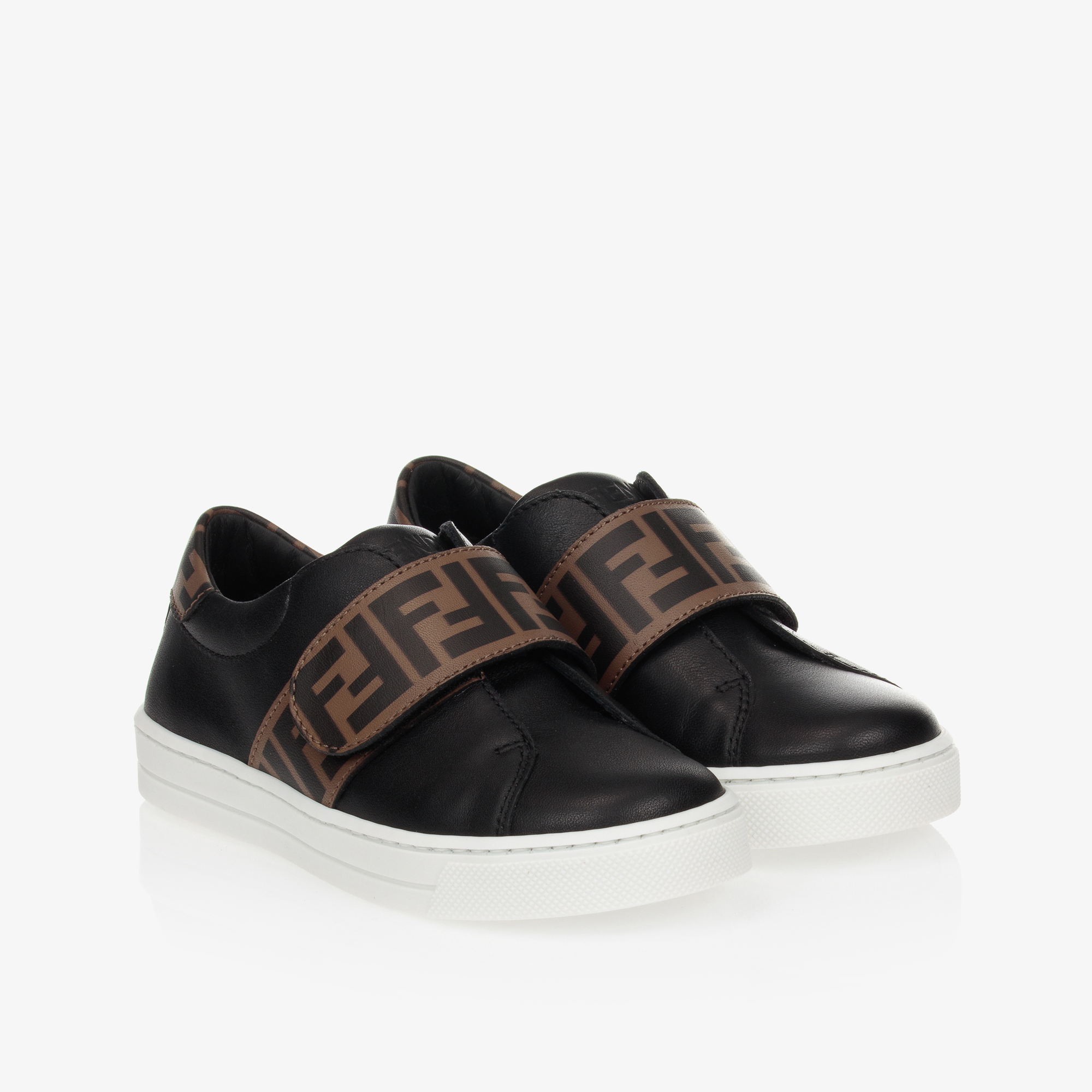 Fendi - Black Leather FF Logo Trainers | Childrensalon