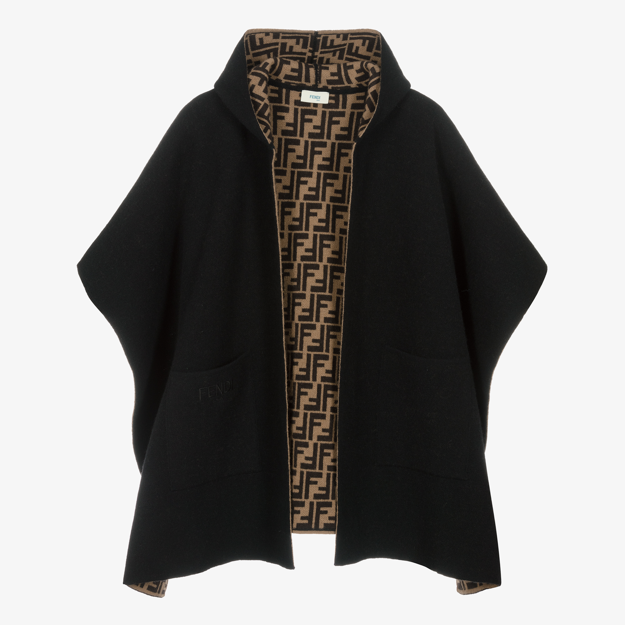 Fendi Black Wool Cashmere Reversible FF Cape Childrensalon