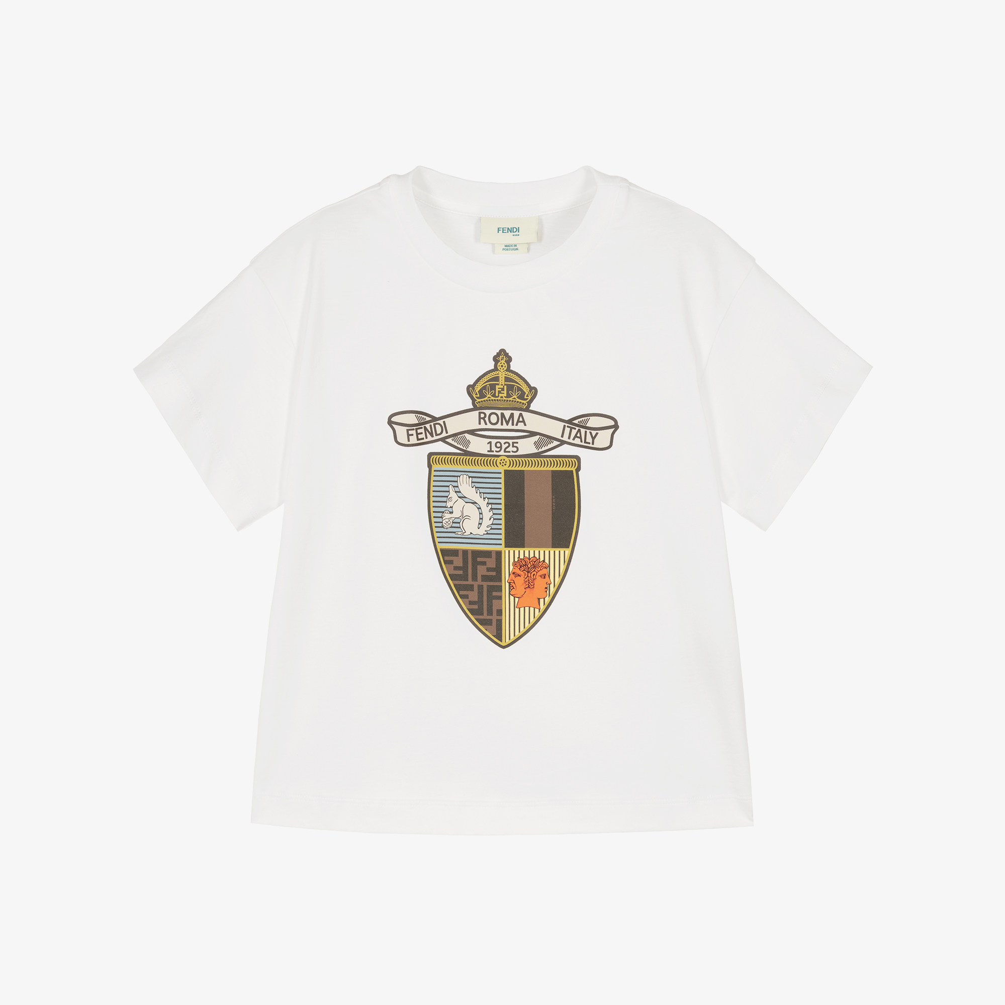 Fendi - Boys White Cotton Crest Logo T-Shirt | Childrensalon
