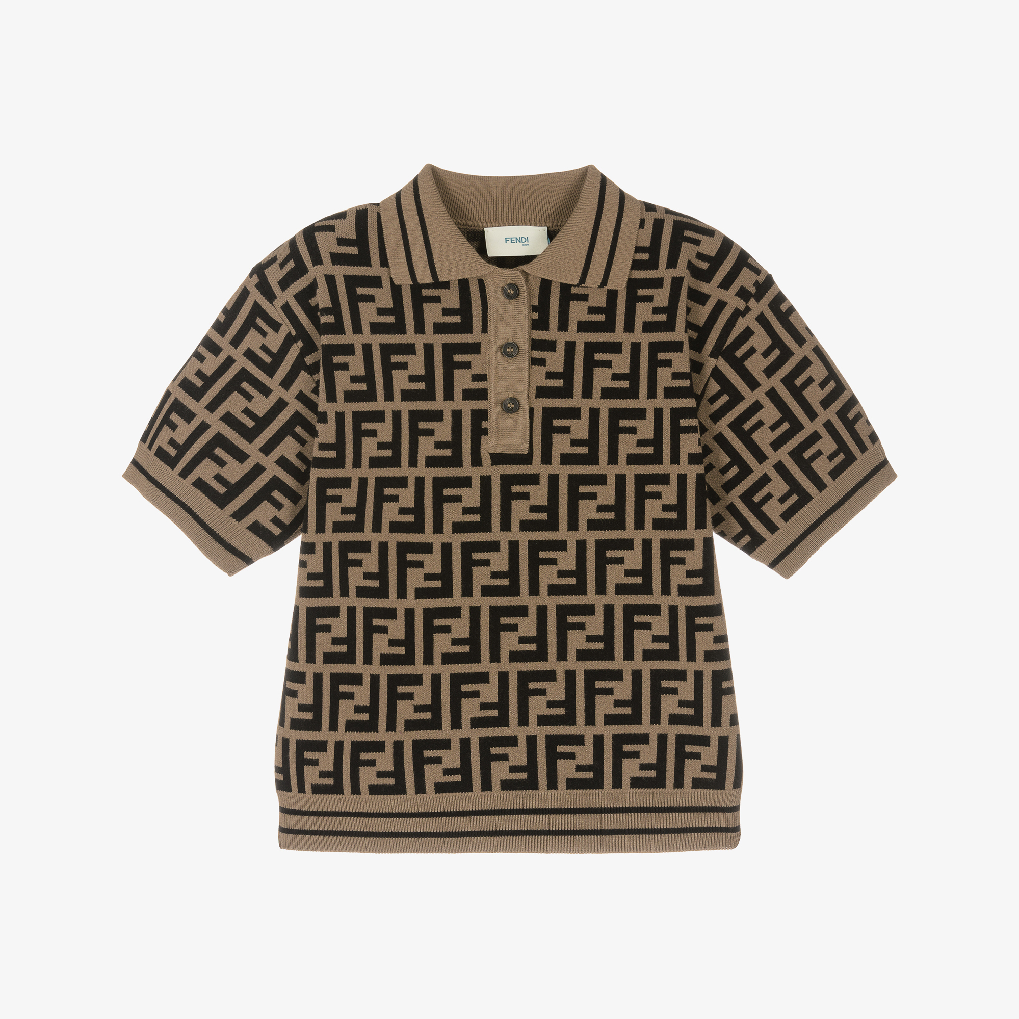 Fendi - Brown Logo Knitted Polo Shirt | Childrensalon Fendi - Brown Logo Knitted Polo Shirt | Childrensalon