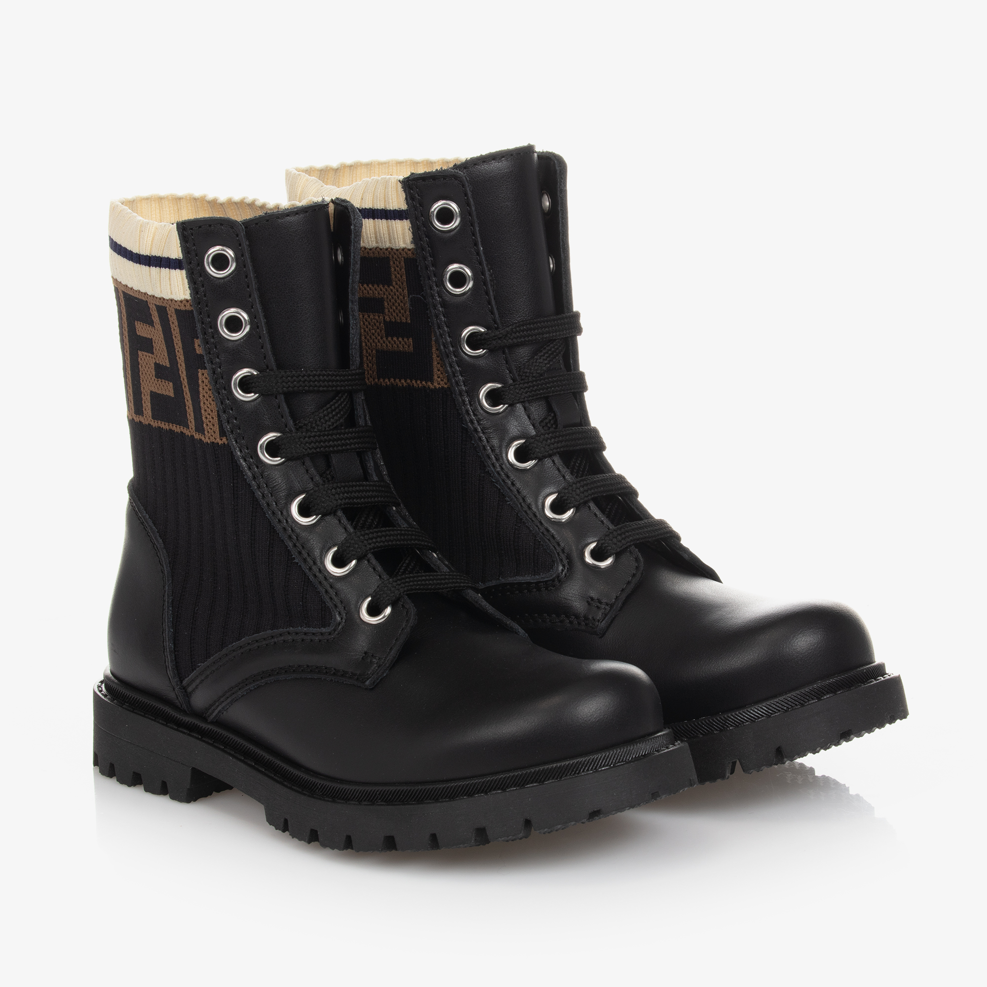 Fendi - Teen Black Leather Biker Boots | Childrensalon