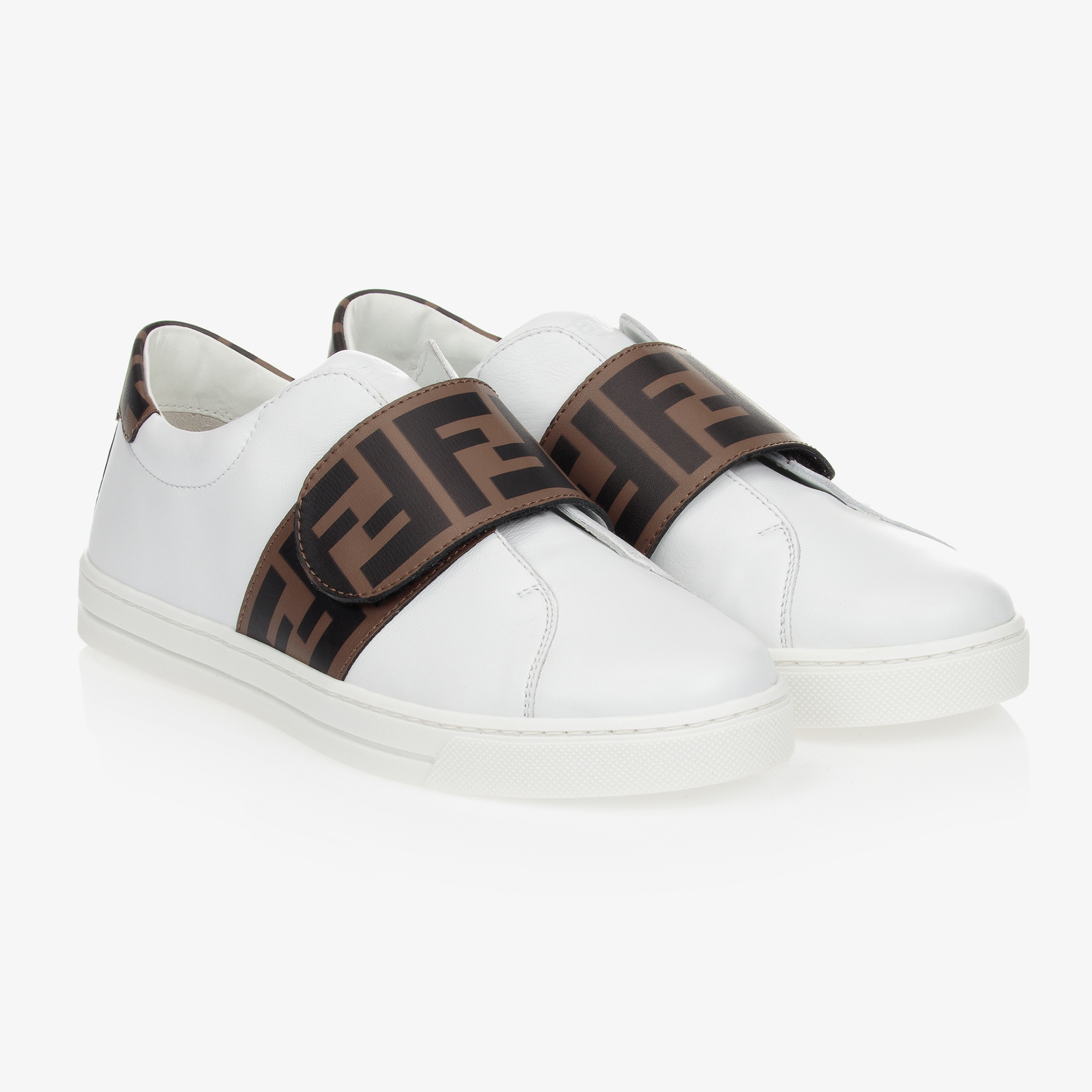 Fendi - Teen White Leather FF Logo Trainers | Childrensalon