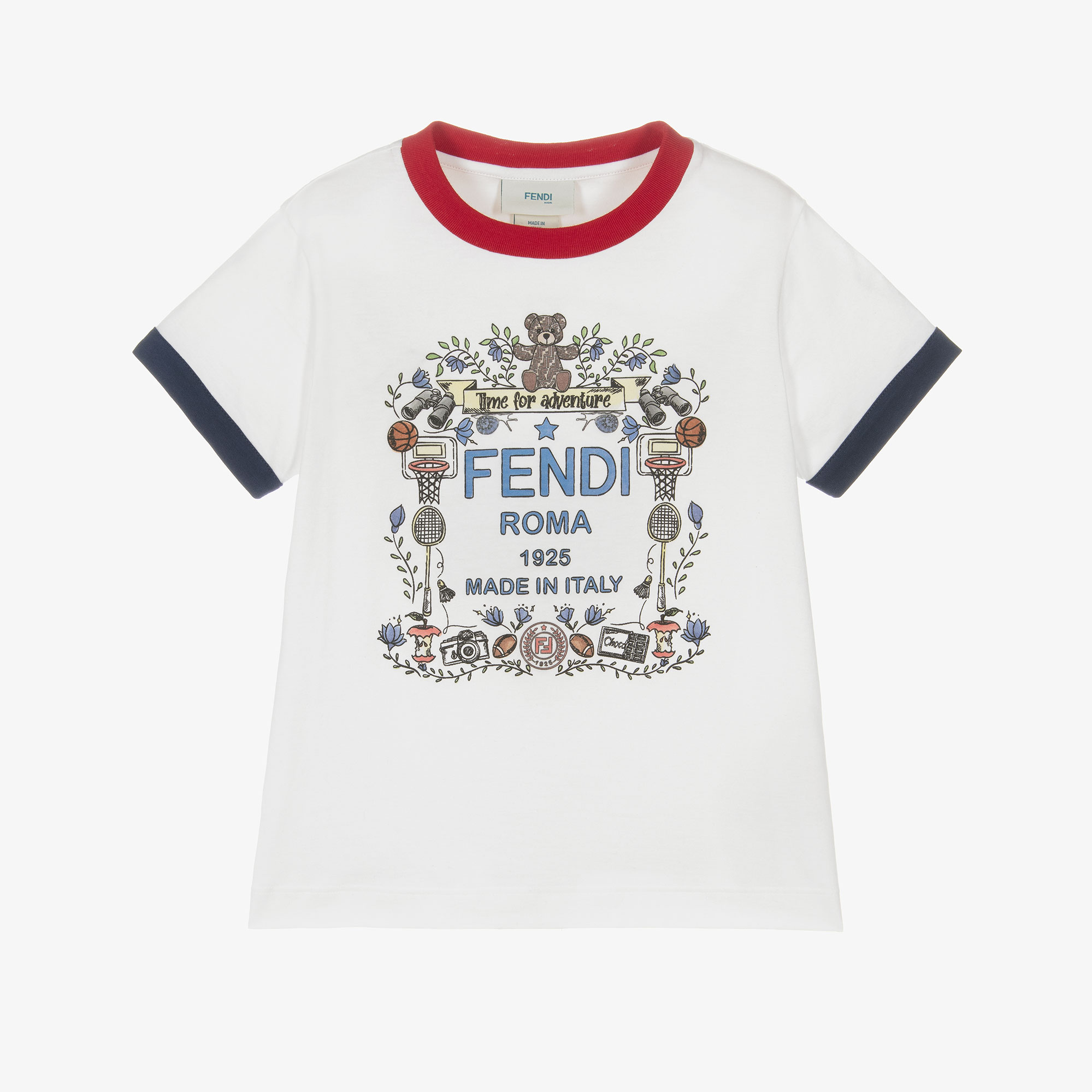 FENDI 25SS 創立100周年エンブレム ピュアコットン Tシャツ 白 Fendi - White Cotton 100 Anniversary Logo T-Shirt