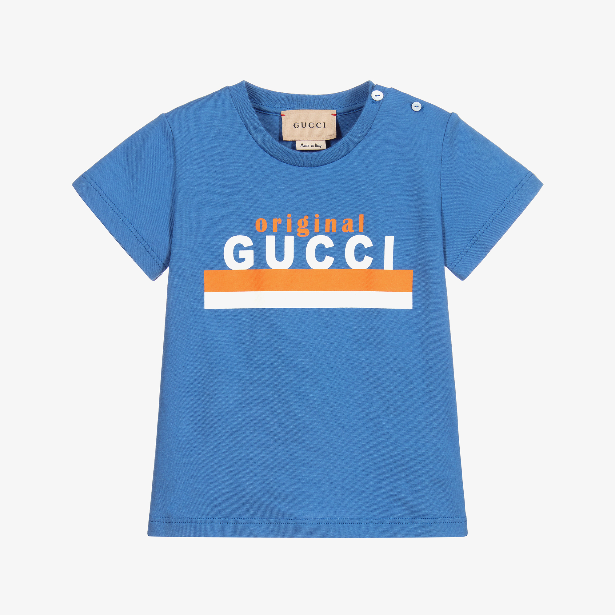 Gucci - Blue Cotton Logo Baby T-Shirt | Childrensalon