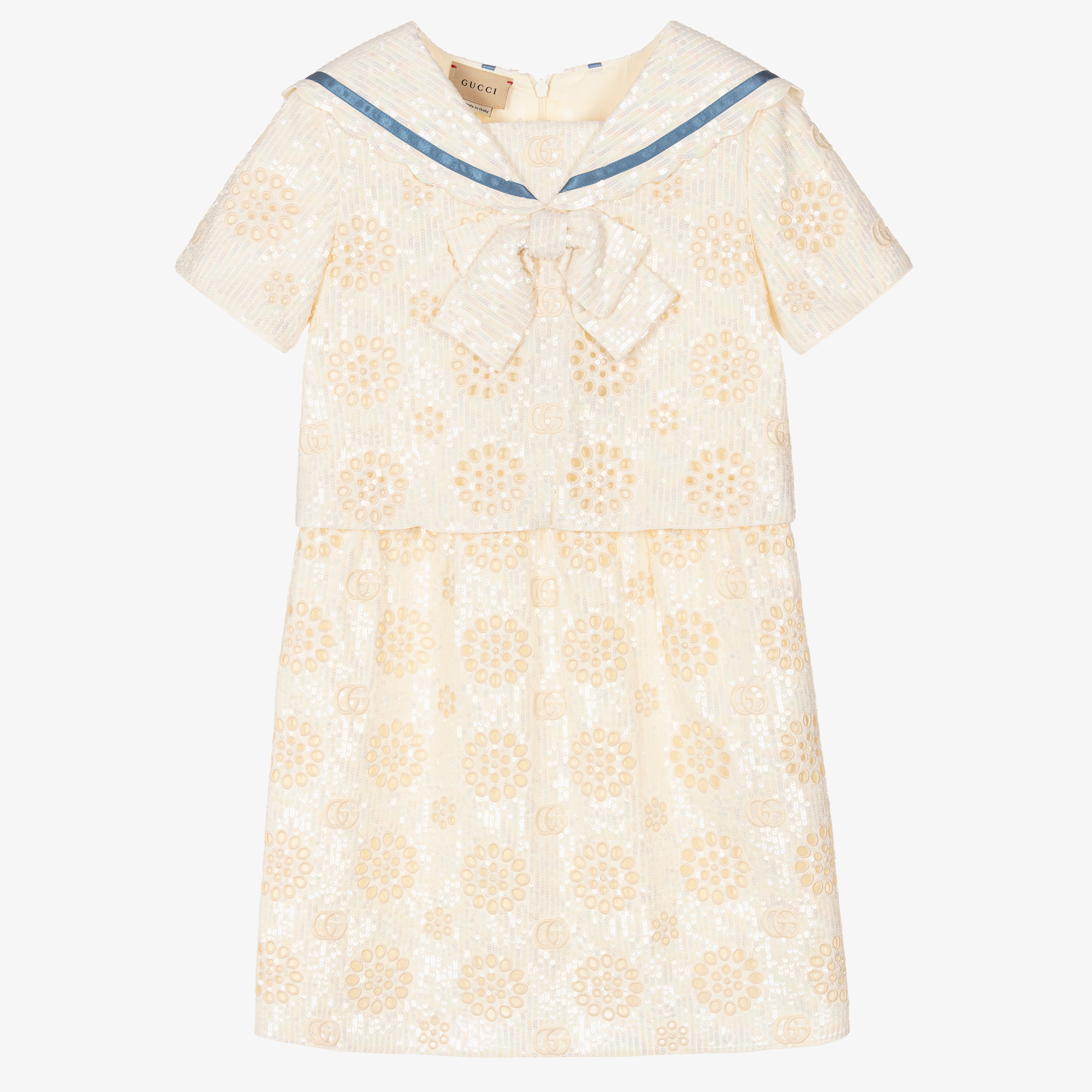 Gucci - Girls Ivory Sequin Double G Dress | Childrensalon