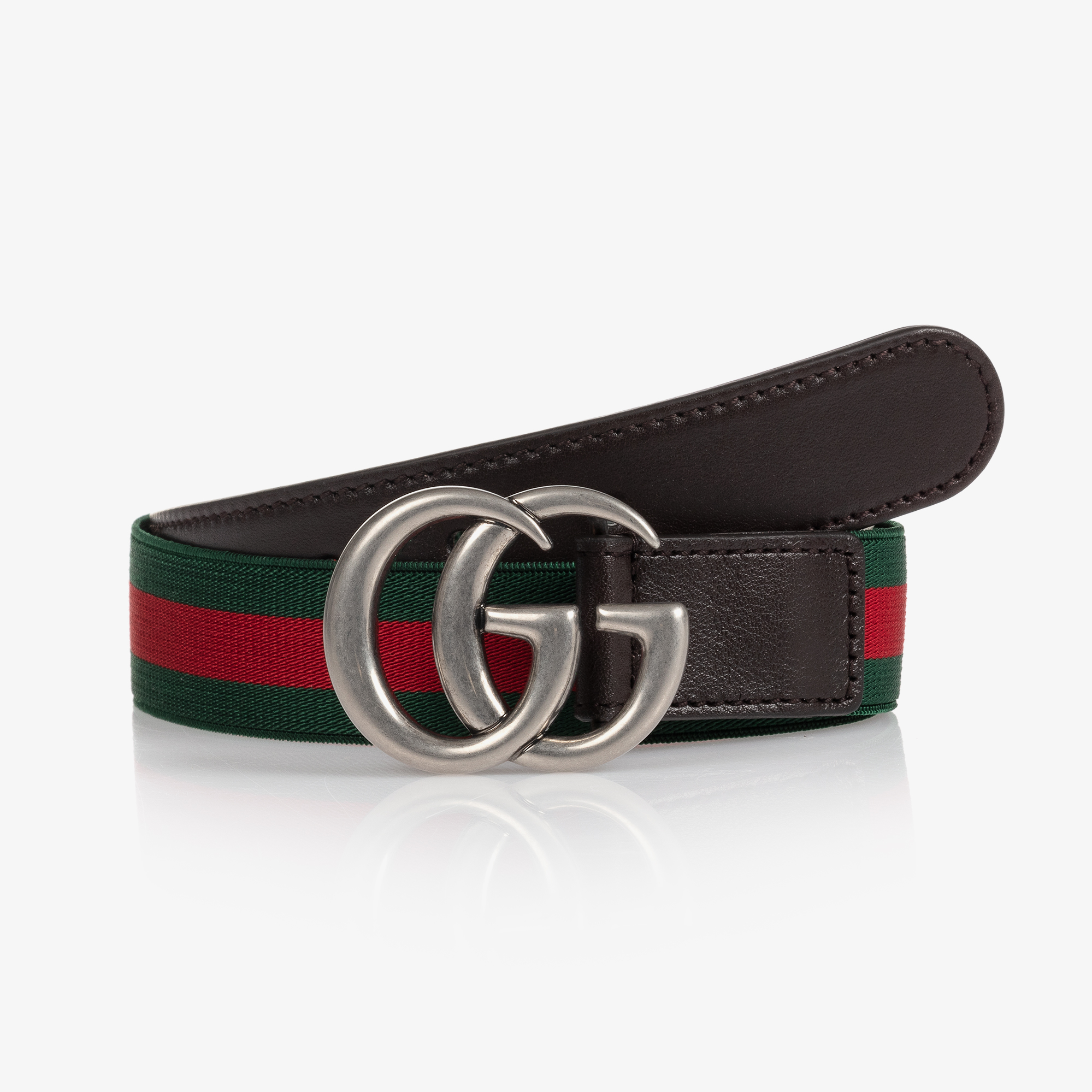Gucci Green Red GG Web Belt With Silver Buckle