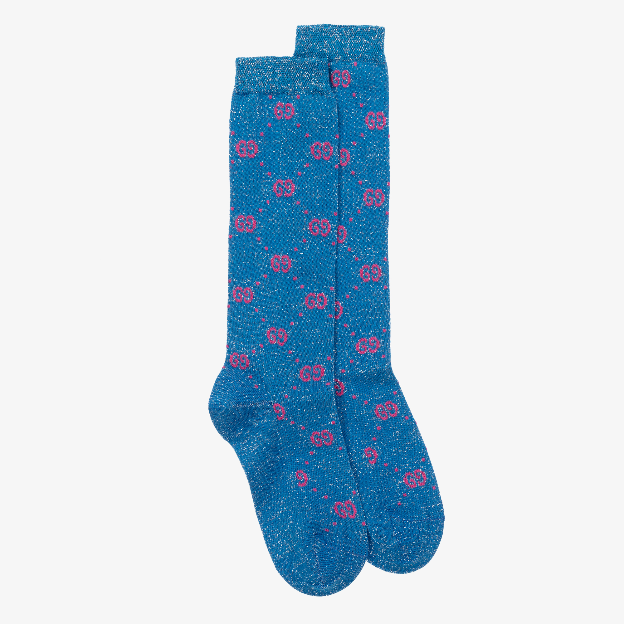 GUCCI　GGロゴ　コットンソックス　ラメ入り　ブルー　20-22cm Gucci - Teen Girls Blue Logo Socks | Childrensalon