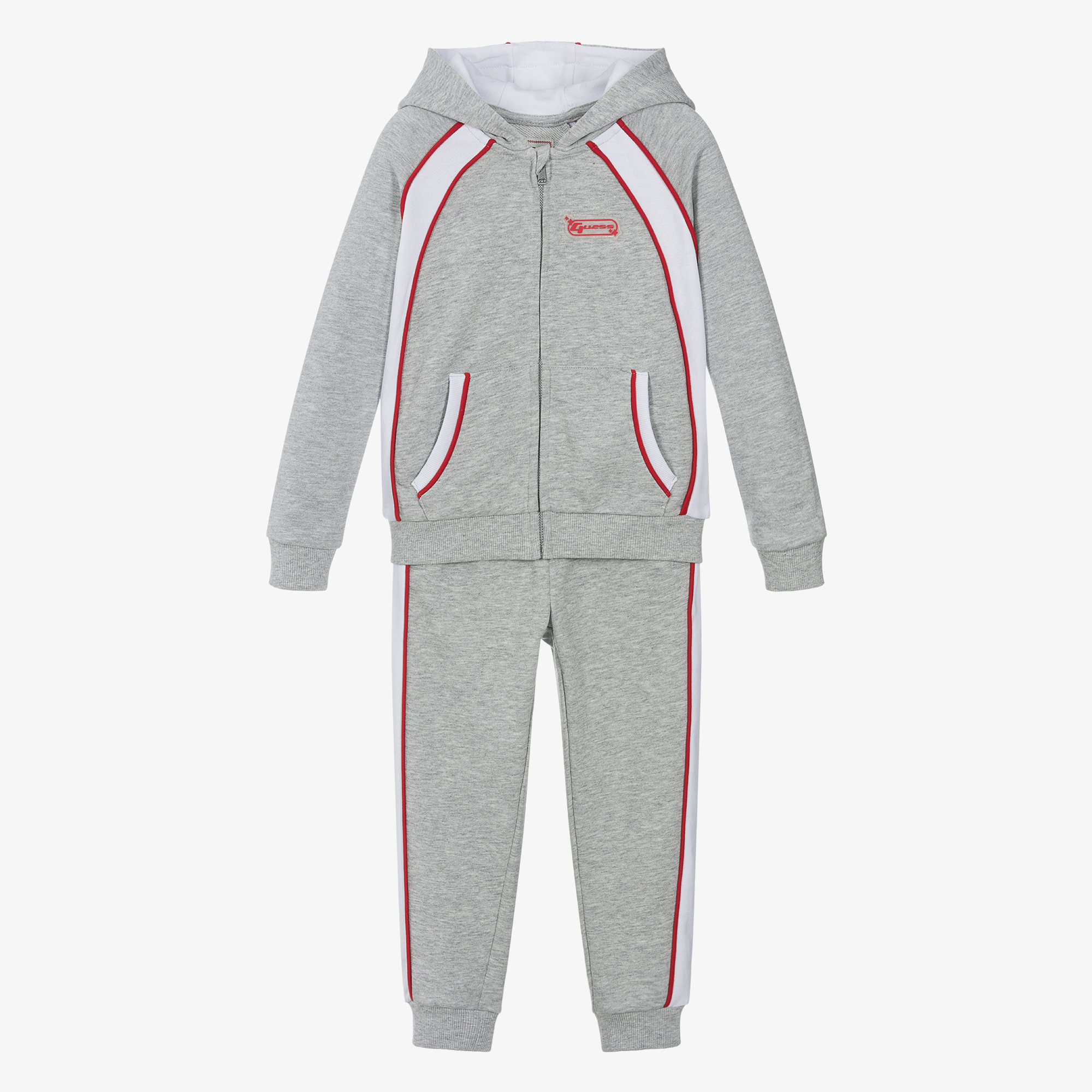 Guess Boys Grey Marl Cotton Tracksuit with White Red Trim