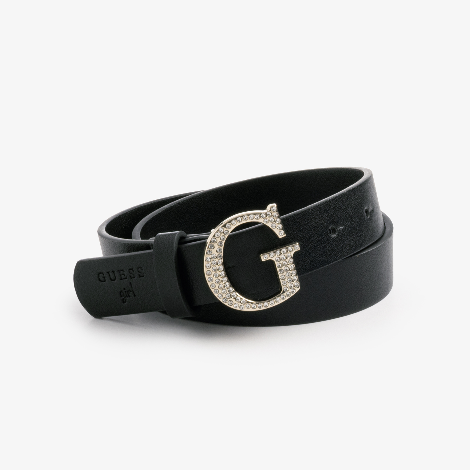 Y2K GUESS Sparkly Beaded Letter G Silver Buckle Black Leather Belt Small Guess (#958006) ~ Women main image 2