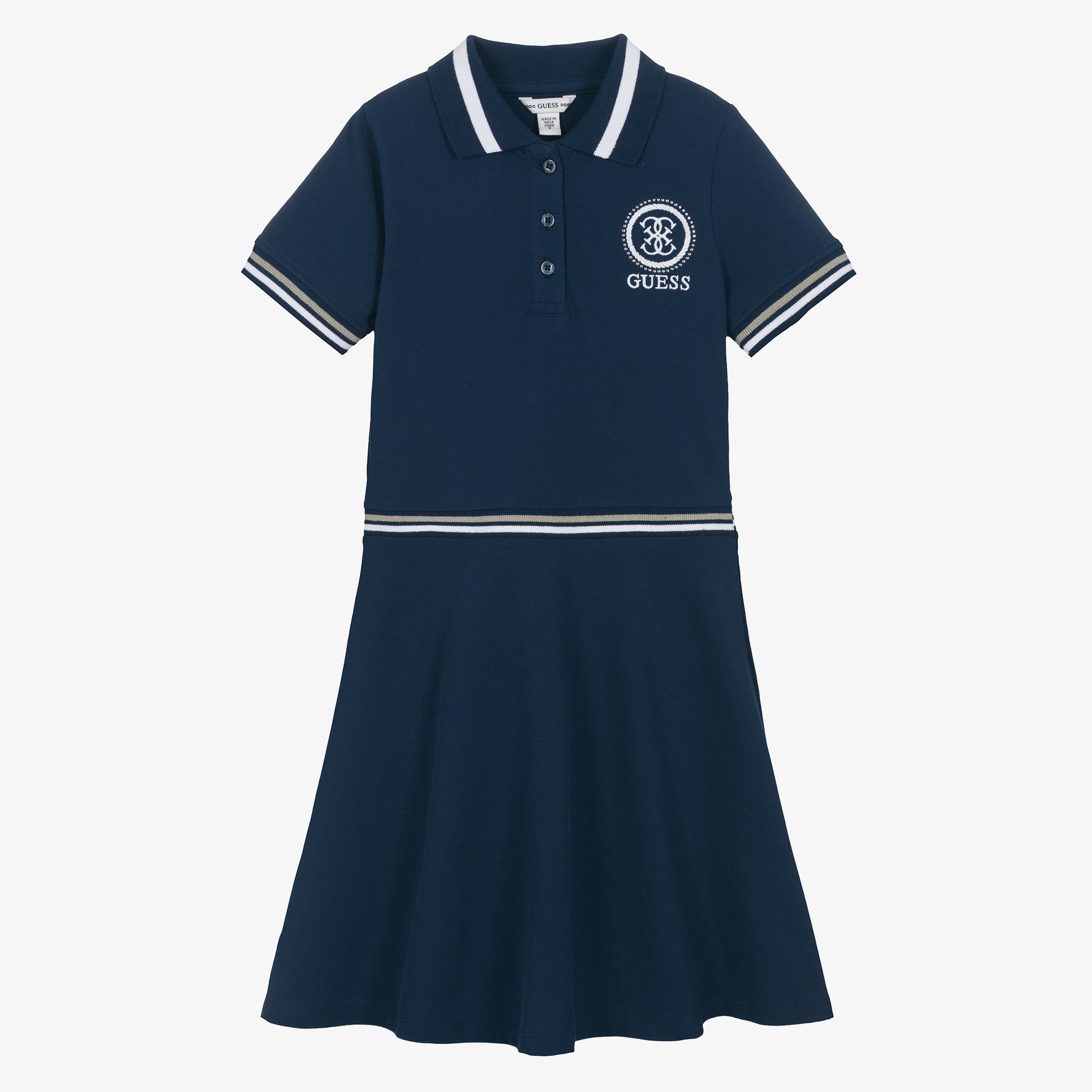 Guess - Older Girls Navy Blue Cotton Piqué Polo Dress with 4G Logo