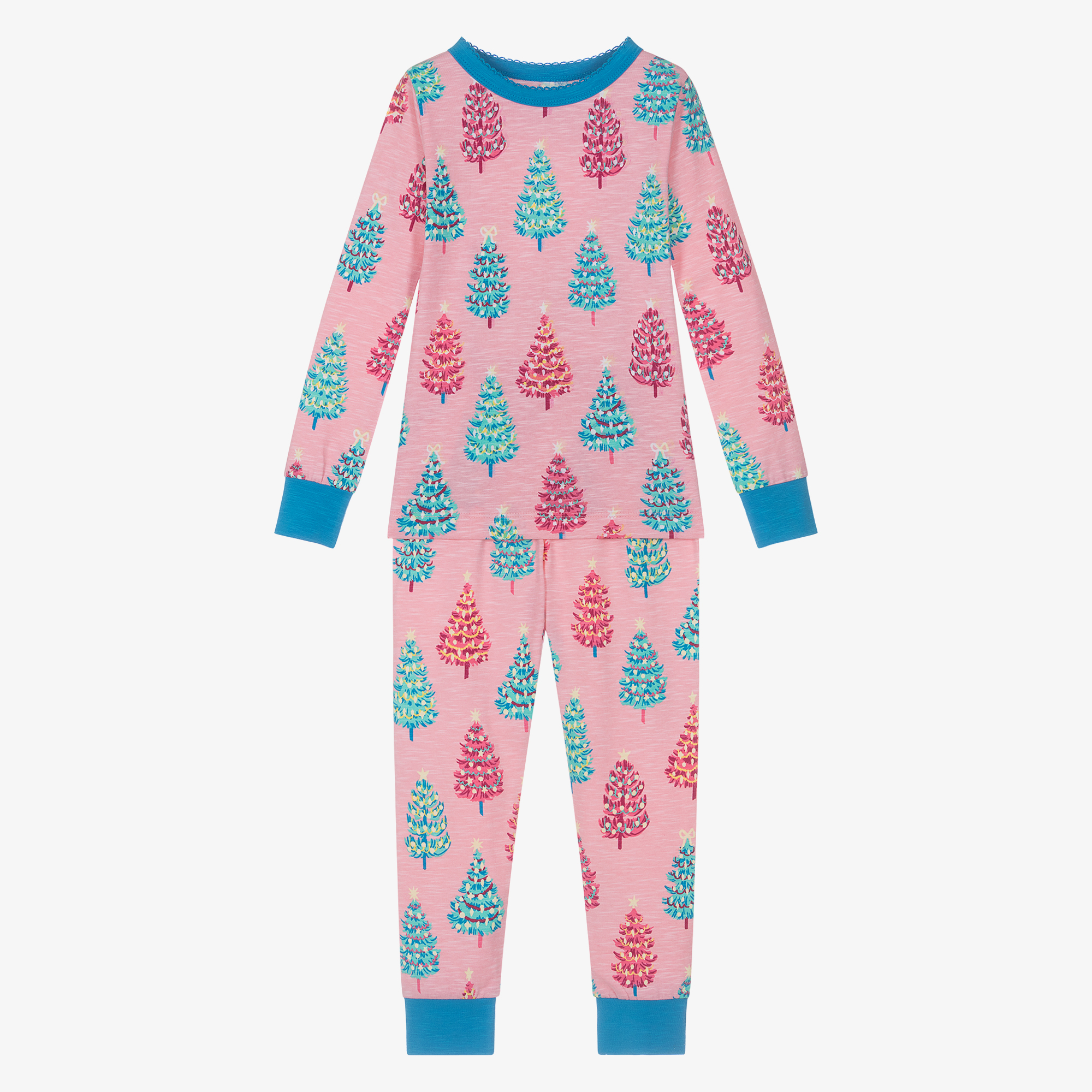 Hatley Girls Pink Glow-In-The-Dark Christmas Tree Cotton Pyjamas