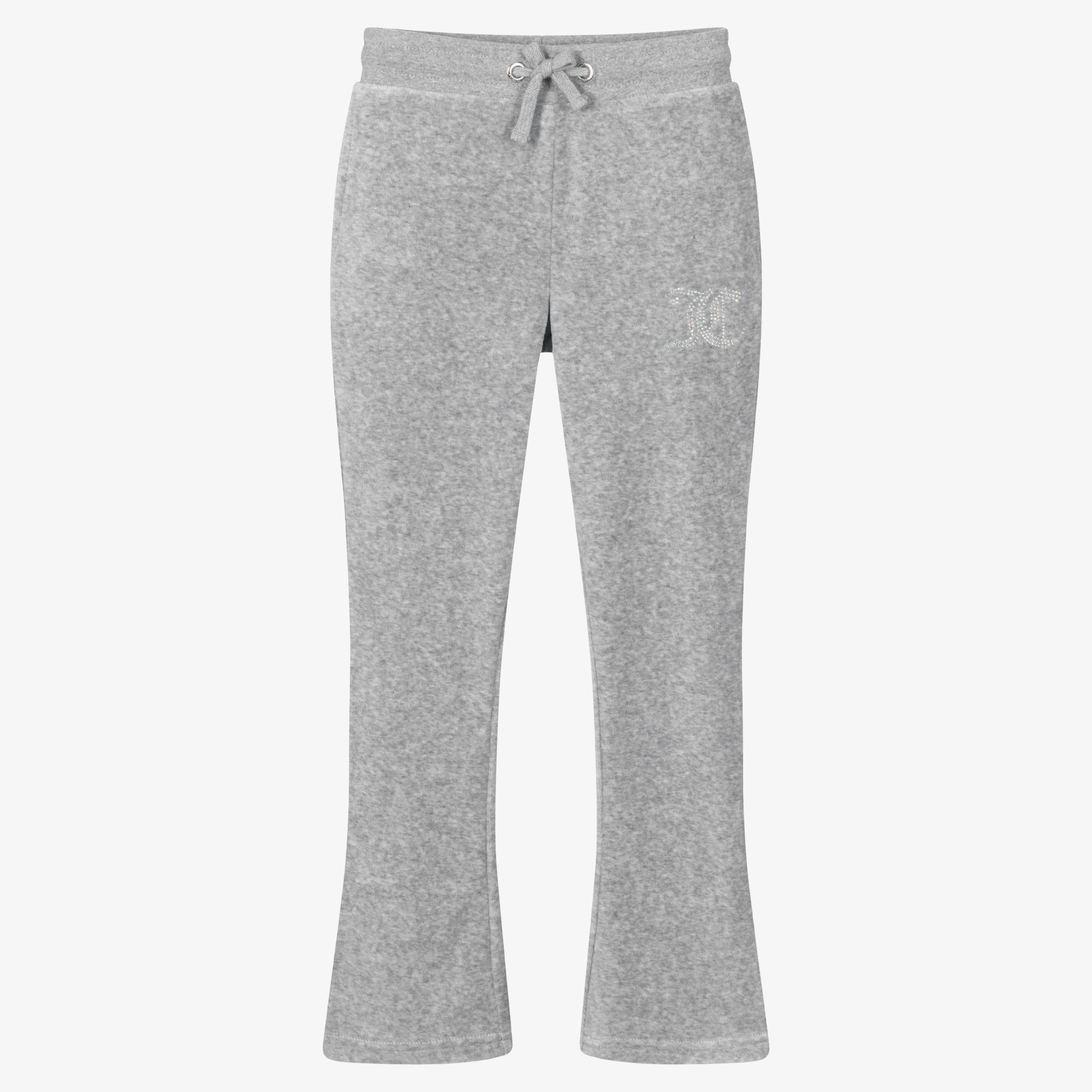 Juicy Couture - Girls Grey Diamanté Velour Flared Joggers | Childrensalon