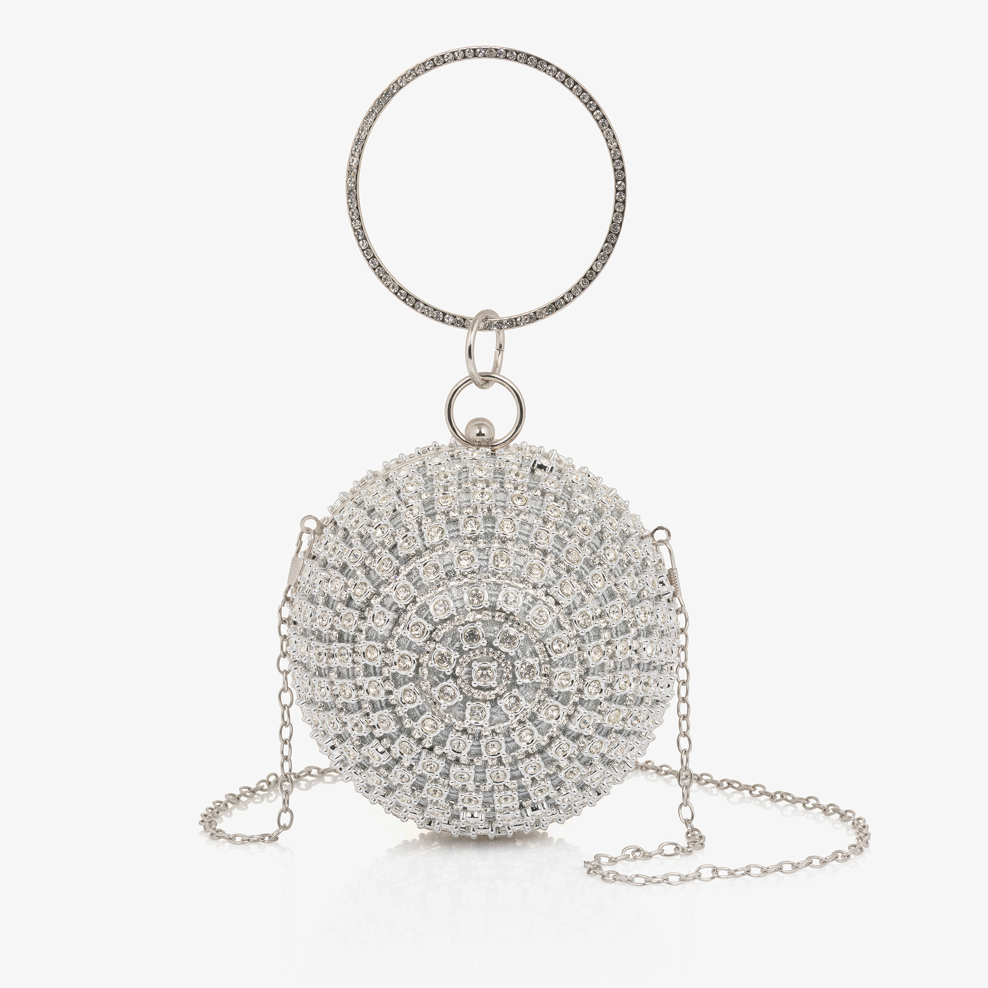 Junona - Girls Silver Rhinestone Ball Clutch Bag (14cm